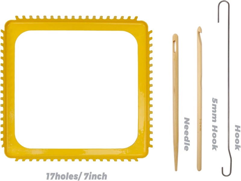 ULIONTAC 7.5 Inch Solid Metal Square Weaving Loom Tool with Needle Hook for Knitting Sewing DIY Craft Board Elastic Hoop and Yarn Weave Plate Beginner-Friendly - Image 3